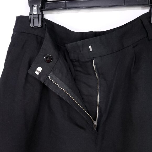 Frame Linen Blend Shorts Size 12 High Rise Black Pleated with Pockets 3" - Picture 4 of 12